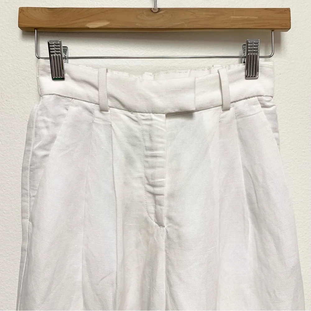 H&M Linen Blend Pleated Tapered Trouser Pants Size 0‎ White Ankle Length NWT